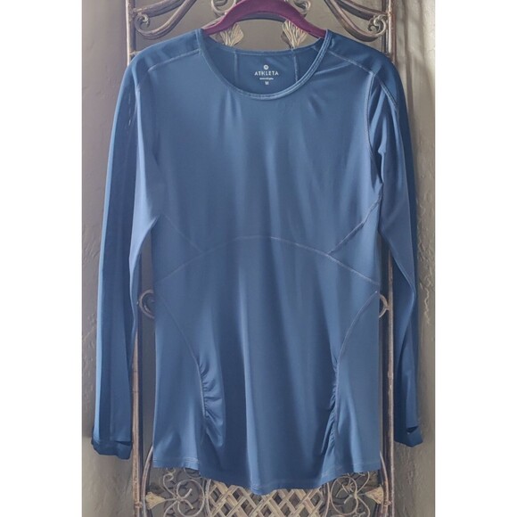 Athleta Fastest Track Womens Med Navy Blue Long Sleeve Activewear Athletic Shirt - Picture 1 of 9